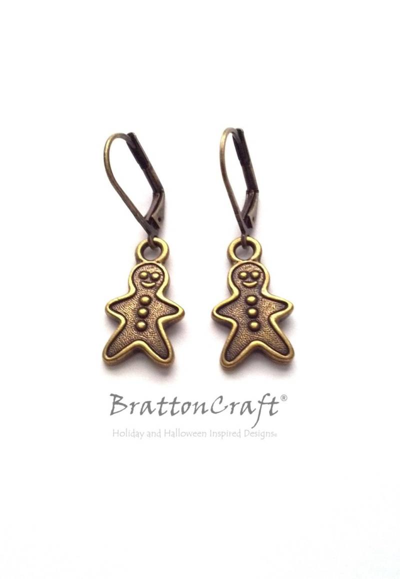 Lebkuchenmann Weihnachtsohrringe Messing Oxide Zinn Urlaub Schmuck von BrattonCraft
