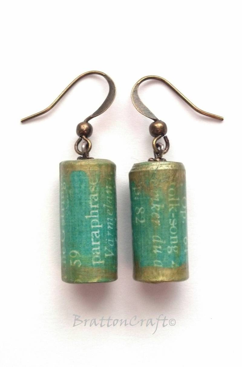 Papier Perlen Ohrringe Unikate Barrel Perlen, Messing, Antik Messing von BrattonCraft