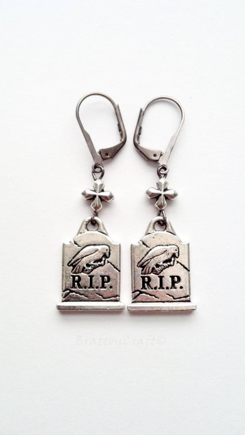 Silber Grabstein Ohrringe Raven, R.i.p. - Halloween Schmuck von BrattonCraft