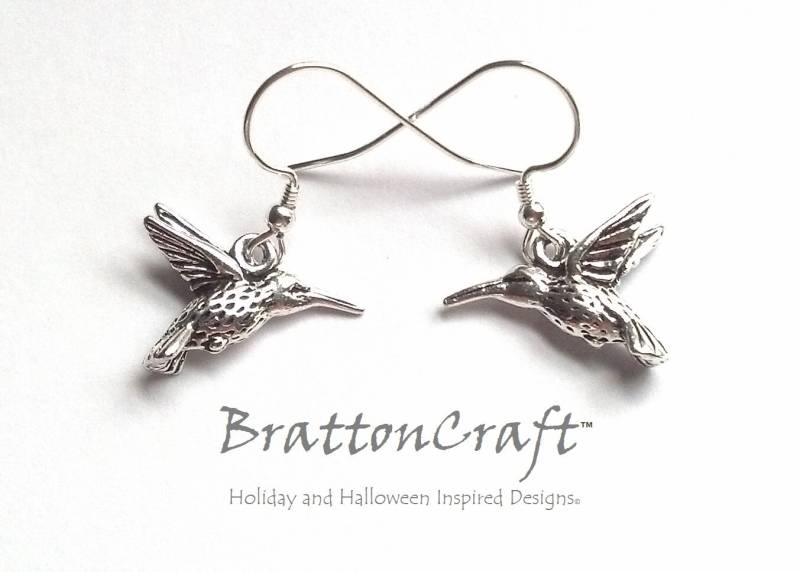Silber Kolibri Ohrringe 3D Zinn Vogel Schmuck von BrattonCraft