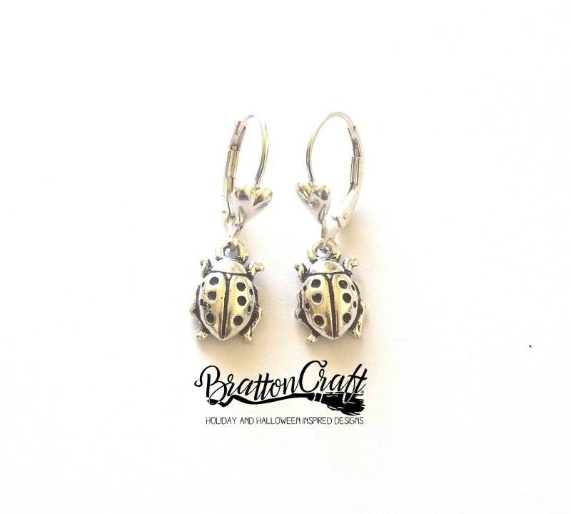 Silber Marienkäfer Ohrringe Britannia Pewter Insekt Schmuck von BrattonCraft