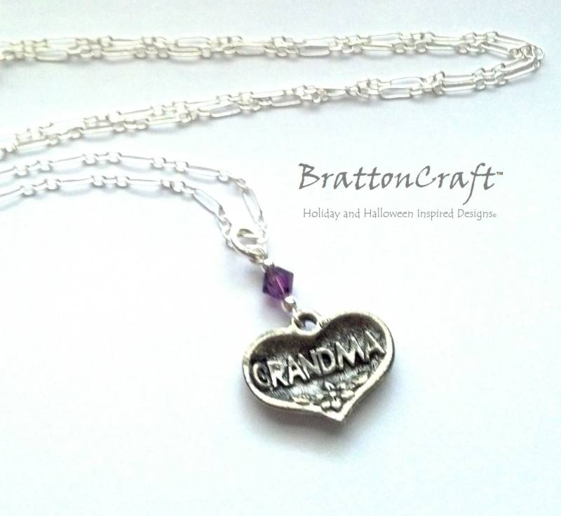 Silber Oma Herz Halskette Amethyst Kristall Akzent, Sterling Kette von BrattonCraft