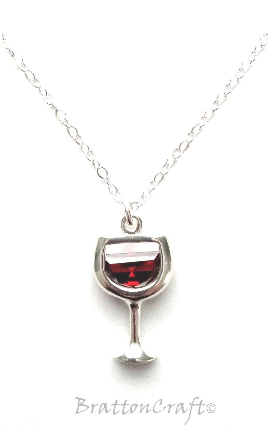 sterling Silber Rotweinglas Halskette - Cz Charm, Geschenk Für Weinliebhaber von BrattonCraft