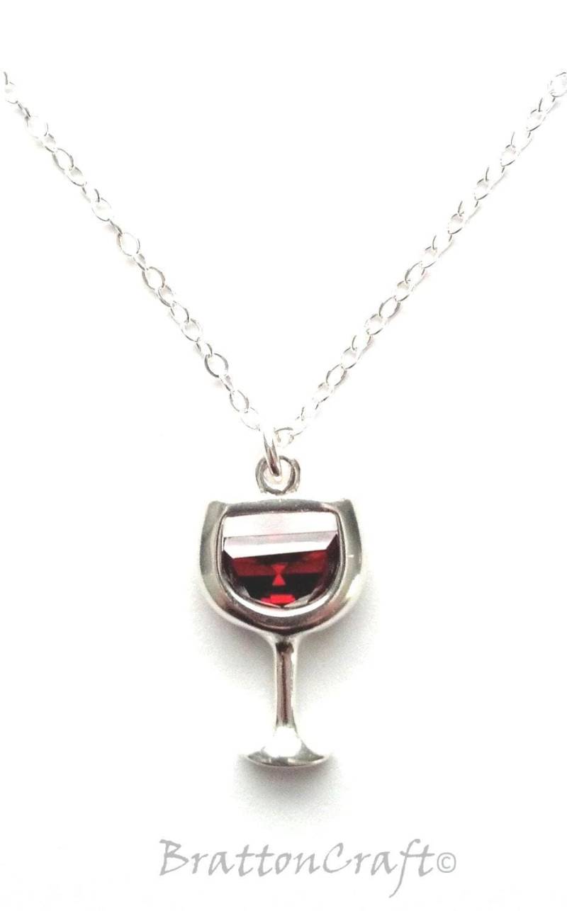 sterling Silber Rotweinglas Halskette - Cz Charm, Geschenk Für Weinliebhaber von BrattonCraft
