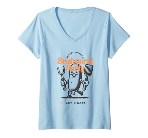 Damen Bratwurst Party Lustig Wurstliebhaber Oktoberfest Essen T-Shirt mit V-Ausschnitt von Bratwurst Joke Meme Funny Saying