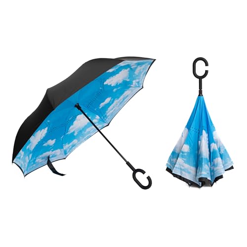 Braty Decorations Seitenverkehrter Stockschirm, Innovativer Regenschirm, Doppelschichtiger Regenschirm, Umgekehrter Regenschirm, Regenschirm mit C-förmigem Griff - Himmel von BRATY DECORATIONS