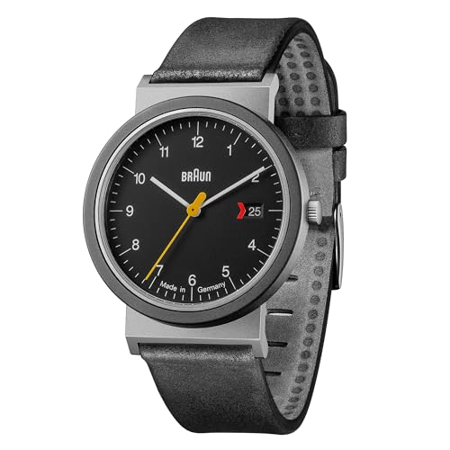 Braun Unisex 3-Hand with Date Analogue Swiss-Part Quartz Watch, Made in Germany, Black Dial and Black Leather Strap, 39mm Stainless Steel Case, Model AW10EVO. Braun Unisex 3-Hand with Date Analogue Swiss-Part Quartz Watch, Made in Germany, Black Dial and Black Leather Strap, 39mm Stainless Steel Case, Model AW10EVO. von Braun