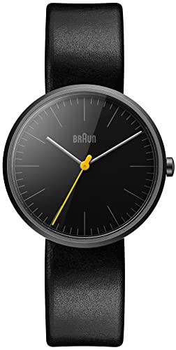 Braun Unisex Ceramic 3-Hand Analogue Quartz Watch, Black Dial and Black Leather Strap, 38mm Ceramic Case, Model BN0172BKBKL. von Braun