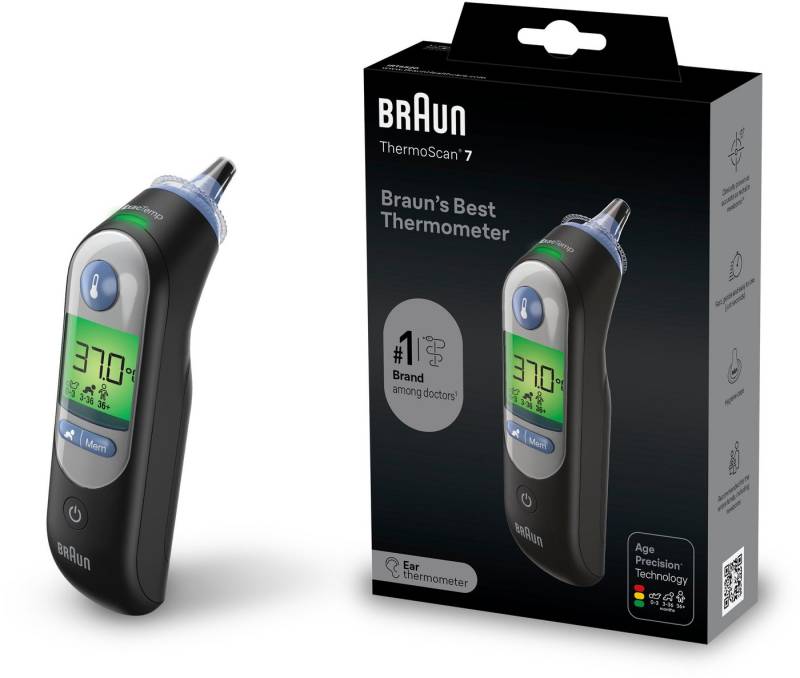 Braun Fieberthermometer ThermoScan® 7 Ohrthermometer mit Age Precision® - IRT6520B, Für alle Altersgruppen geeignet, einschließlich Neugeborener von Braun