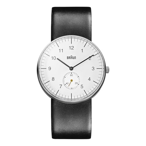 Braun Small-Second Mens Analogue Quartz Watch, White Dial and Black Leather Strap, 38mm Stainless Steel Case, Model BN0024WHBKG. Braun Small-Second Mens Analogue Quartz Watch, White Dial and Black Leather Strap, 38mm Stainless Steel Case, Model BN0024WHBKG. von Braun
