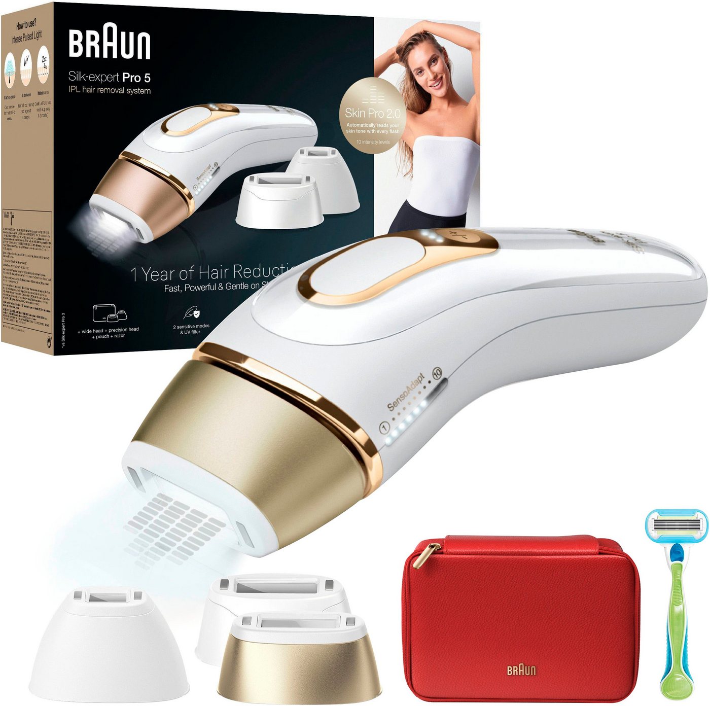 Braun IPL-Haarentferner Silk·expert Pro 5 PL5262, pro Minute bis zu 125 Lichtimpulse, 3 Aufsätze, Aufbewahrungstasche, Venus Rasierer von Braun