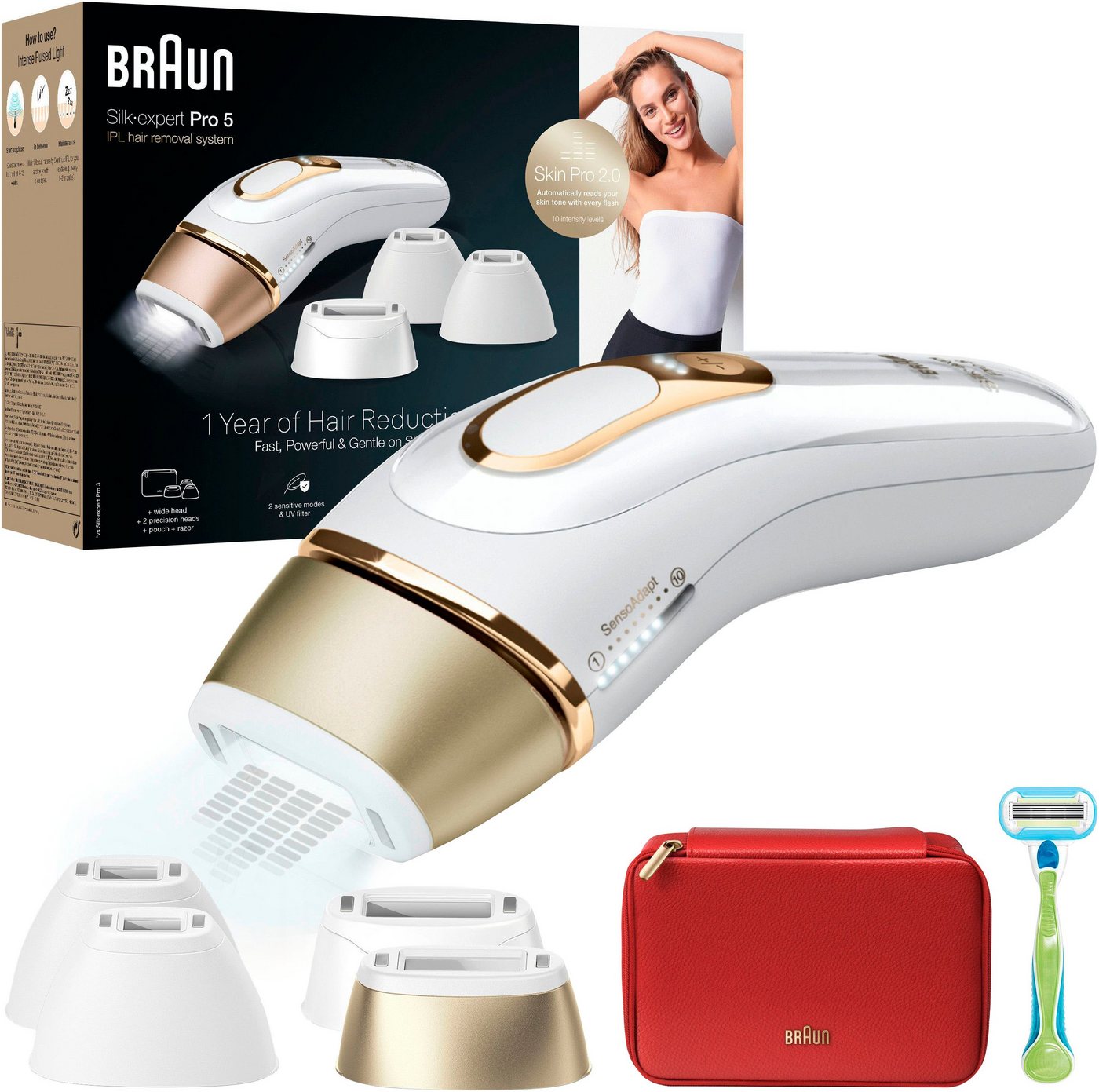 Braun IPL-Haarentferner Silk·expert Pro 5 PL5382, pro Minute bis zu 125 Lichtimpulse, 4 Aufsätze, Venus Rasierer, Aufbewahrungstasche von Braun