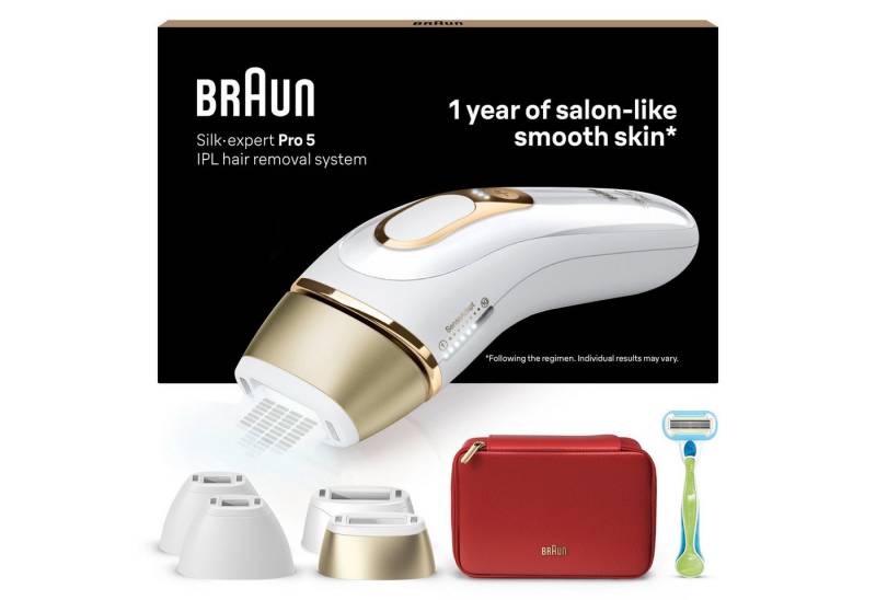 Braun IPL-Haarentferner Silk·expert Pro 5 PL5382, pro Minute bis zu 125 Lichtimpulse, 4 Aufsätze, Venus Rasierer, Aufbewahrungstasche von Braun