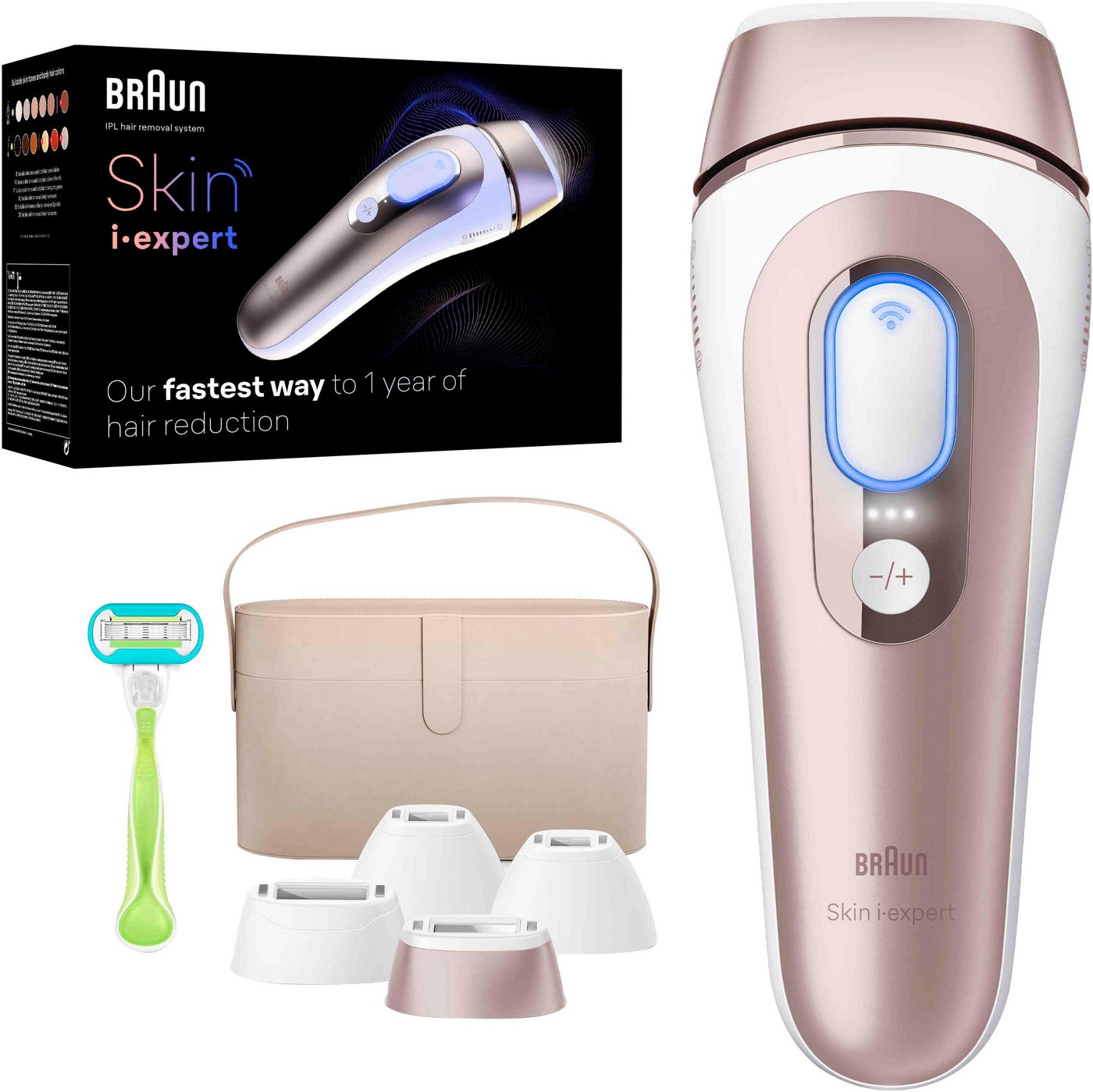 Braun IPL-Haarentferner Smart Skin i·expert PL7387, 4 Aufsätze für Gesicht & Körper, Venus Rasierer & Aufbewahrungsbox von Braun