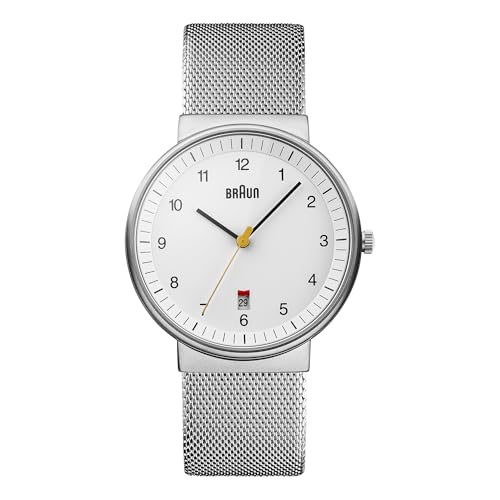 Braun Mens 3-Hand with Date Analogue Quartz Watch, White Dial and Steel Milanese Mesh Strap, 40mm Stainless Steel Case, Model BN0032WHSLMHG. Braun Mens 3-Hand with Date Analogue Quartz Watch, White Dial and Steel Milanese Mesh Strap, 40mm Stainless Steel Case, Model BN0032WHSLMHG. von Braun