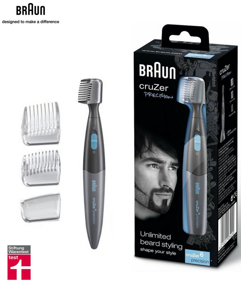 Braun Multifunktionstrimmer CruZer Precision, Series 6, abwaschbar, mit DualCut-Präzisionstrimmer und 2 Präzisionskämme von Braun