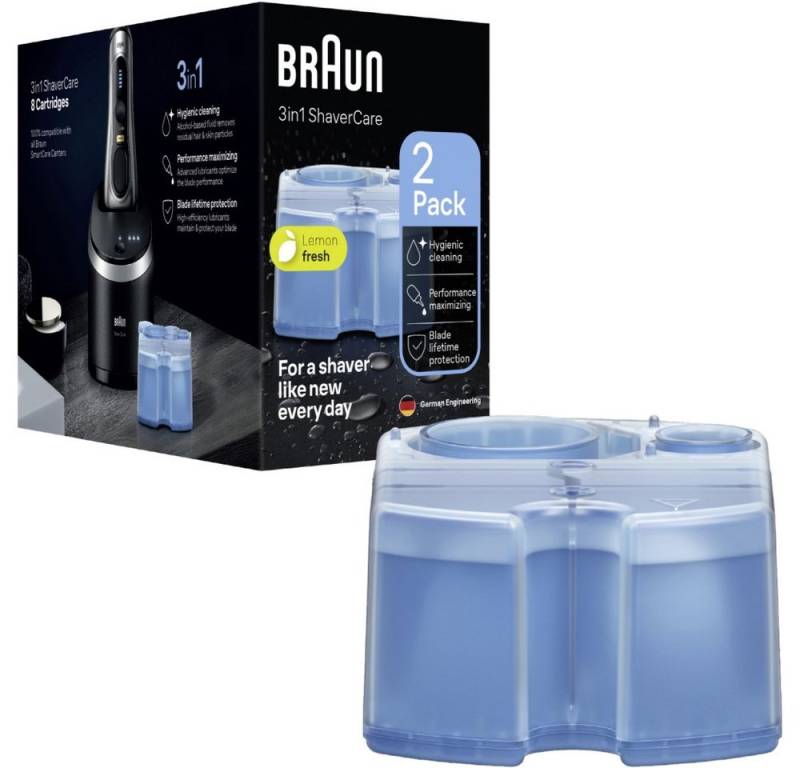 Braun Rasierhobel Nachfüllkartuschen (2er-Pack) für Rasierer-Reinigungsstation., Hygienische Reinigung des Rasierers von Braun