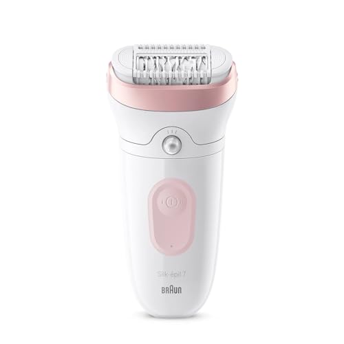 Braun Silk-épil 7 Damen-Epilierer, elektrischer Epilierer für Damen mit breitem Kopf für eine einfache Epilation, nass & trocken, lang glatte Haut, 7-000, Weiß/Rosa von Braun