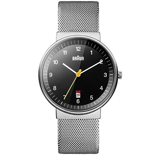 Braun Mens 3-Hand with Date Analogue Quartz Watch, Black Dial and Steel Milanese Mesh Strap, 40mm Stainless Steel Case, Model BN0032BKSLMHG. von Braun