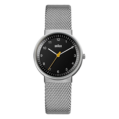 Braun Ladies 3-Hand Analogue Quartz Watch, Black Dial and Steel Milanese Mesh Strap, 33mm Stainless Steel Case, Model BN0031BKSLMHL. von Braun