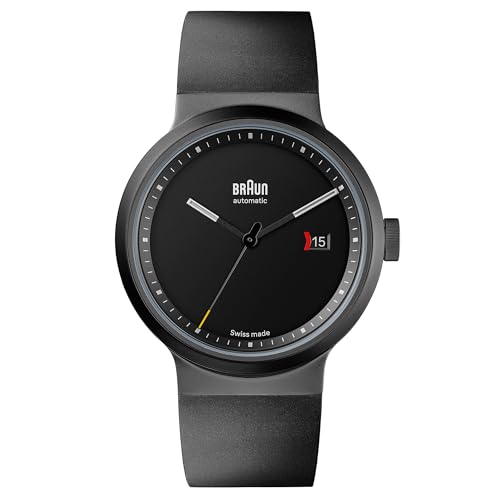 Braun schweizer Fabrikat 3-Zeiger Automatik-Analoguhr mit Datum, schwarzem Zifferblatt und schwarzem Kautschukarmband, 40 mm Gun Metal grau Edelstahlgehäuse, Modell BN0279BKGNG Braun schweizer Fabrikat 3-Zeiger Automatik-Analoguhr mit Datum, schwarzem Zifferblatt und schwarzem Kautschukarmband, 40 mm Gun Metal grau Edelstahlgehäuse, Modell BN0279BKGNG von Braun