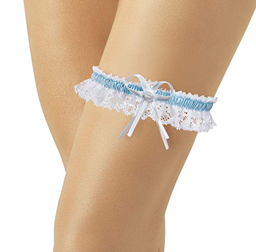 BrautChic® Elegantes SCHMALES Strumpfband Hochzeitsstrumpfband - Braut Strumpfband aus Spitze mit zarter Satinschleife - One Size - WEIß/BLAU von BrautChic