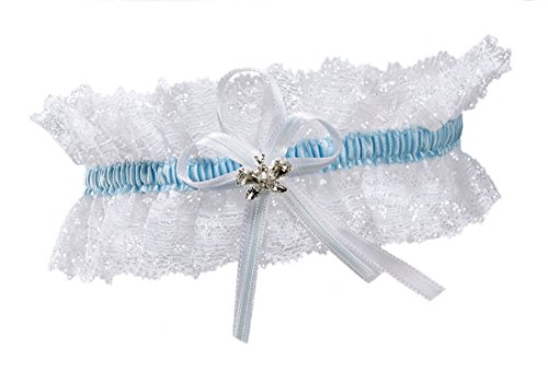 BrautChic Hochzeitsstrumpfband funkelnde Kristalle in Schmetterlingsform Elfenbein, EXTRA WEIT(XL/XXL)-Einheitsgröße, Weiß/Blau von BrautChic