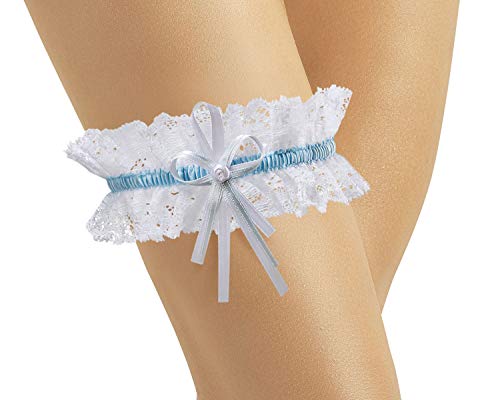 BrautChic - Strumpfband zur Hochzeit - Brautstrumpfband CLASSIC - Elastische Weiche Spitze - MUST HAVE - Hochzeitsgeschenk Brautaccessoires - WEIß/BLAU von BrautChic