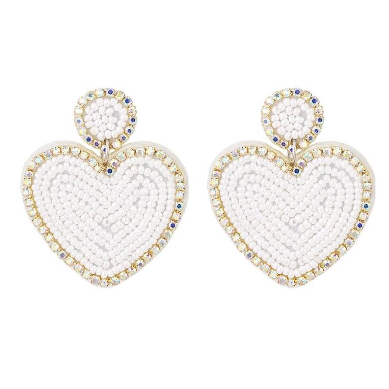 Auffällige Perlenohrringe „Heart" Handmade Mit Glasperlen Und Strasssteinen Verziert von Brautglitzer