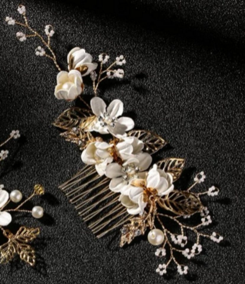 Brautkrone Diadem Haarkamm Haarnadeln Brautschmuck Hochzeit weiß (1-tlg., Haarkamm 1-teilig, Haarnadeln 2-teilig), handgefertigt von Brautkrone