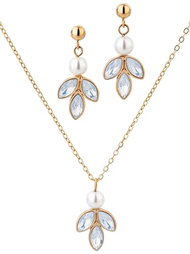 Handgemachtes Schmuckset für die Braut aus Glassteinen für Hochzeiten: Elegante Halskette und Ohrringe in hochwertigem Design von Brautkrone