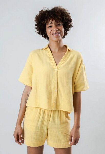 Brava Fabrics Bubble Cropped Blouse Yellow von Brava Fabrics