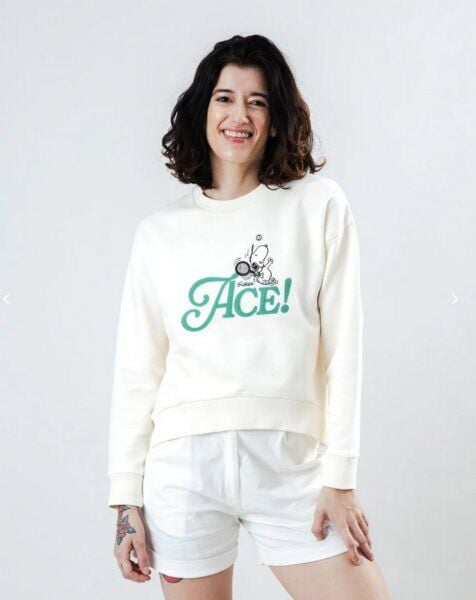 Brava Fabrics Peanuts Ace Snoopy Sweatshirt Rounded Hem Ecru von Brava Fabrics