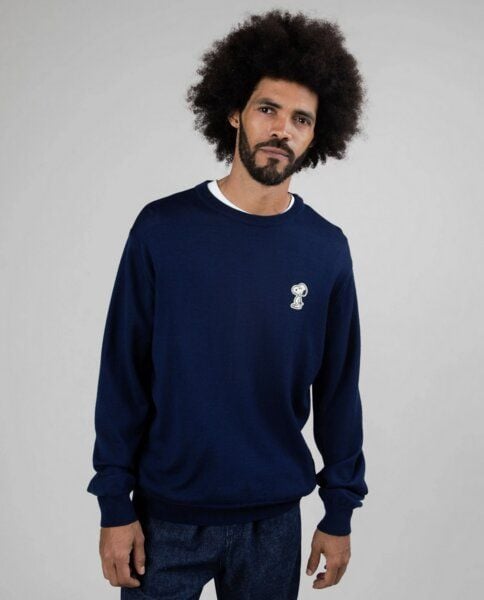 Brava Fabrics Peanuts Snoopy Patch Wool Sweater Navy von Brava Fabrics