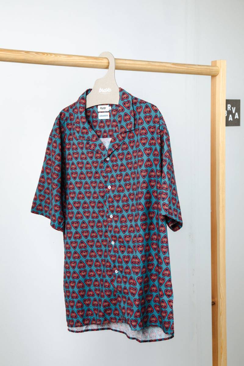 Hemd Asis Percales Heart Aloha Blau von Brava Fabrics