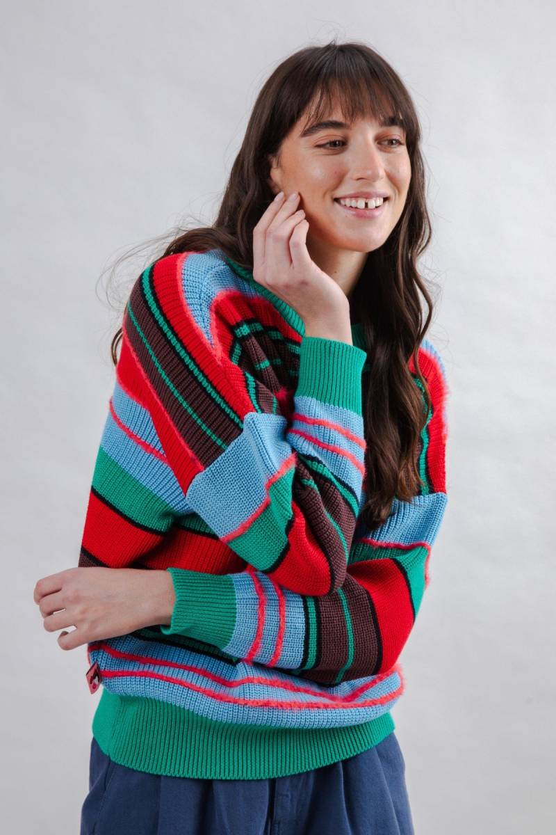 Pullover Multistriped Batwing Grün von Brava Fabrics