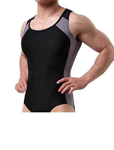 BRAVE PERSON 2241 Herren Figurformende Bodysuits Elastische Workout Kleidung Bademode Fitness Radfahren, 001- Schwarz, Medium/71 cm von Brave Person