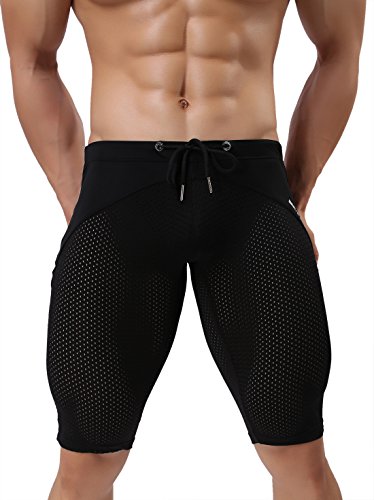 BRAVE PERSON Herren Mode Atmungsaktiv Mesh Elastisch Training Shorts Swim Trunks Beach Pants 2240, schwarz, Medium von Brave Person