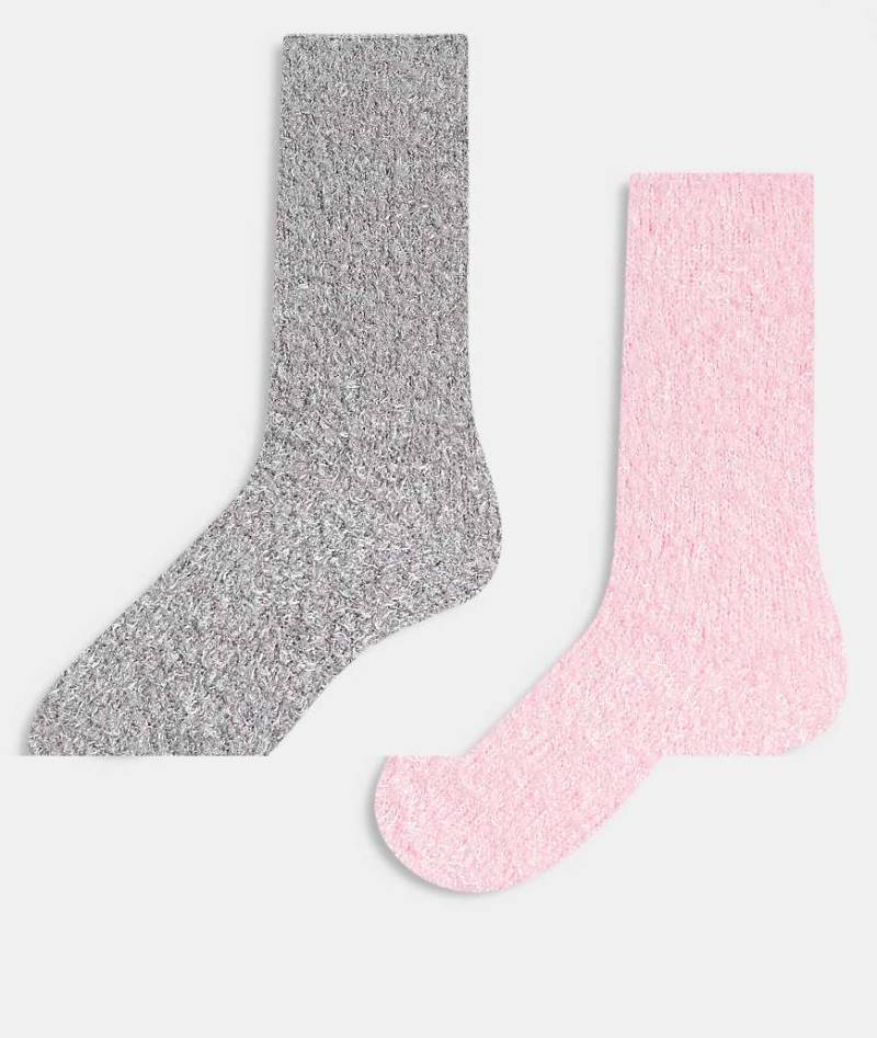 Brave Soul - 2er-Pack flauschige Socken in Rosa und Grau-Bunt von Brave Soul