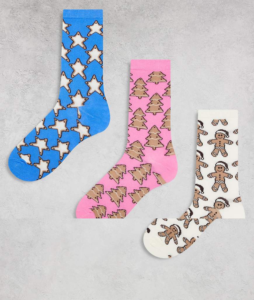 Brave Soul - 3er-Pack Socken mit Weihnachtsplätzchenmuster in verschiedenen Farben-Bunt Brave Soul - 3er-Pack Socken mit Weihnachtsplätzchenmuster in verschiedenen Farben-Bunt von Brave Soul