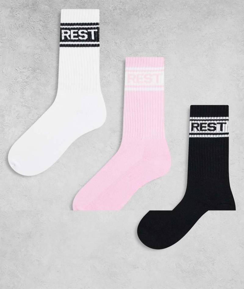 Brave Soul - 3er-Pack Sportsocken in Schwarz, Rosa und Weiß mit Logo-Bunt von Brave Soul
