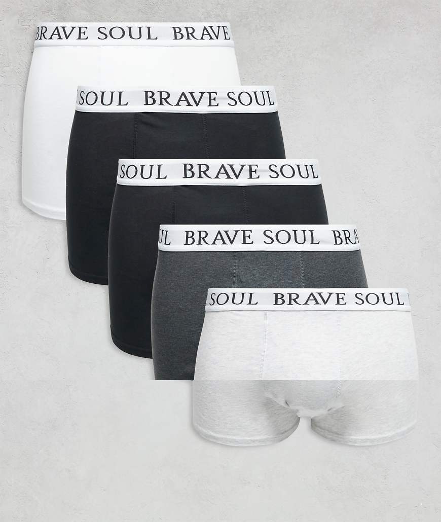Brave Soul - 5-Pack eng geschnittene Boxershorts in Schwarz, Grau und Weiß mit Logo-Bund-Bunt von Brave Soul