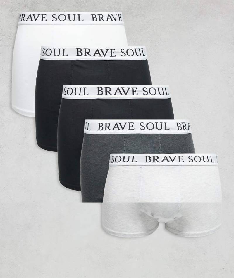 Brave Soul - 5-Pack eng geschnittene Boxershorts in Schwarz, Grau und Weiß mit Logo-Bund-Bunt Brave Soul - 5-Pack eng geschnittene Boxershorts in Schwarz, Grau und Weiß mit Logo-Bund-Bunt von Brave Soul