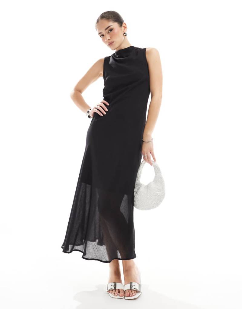 Brave Soul - Ärmelloses Midikleid in Schwarz mit Wasserfallausschnitt von Brave Soul