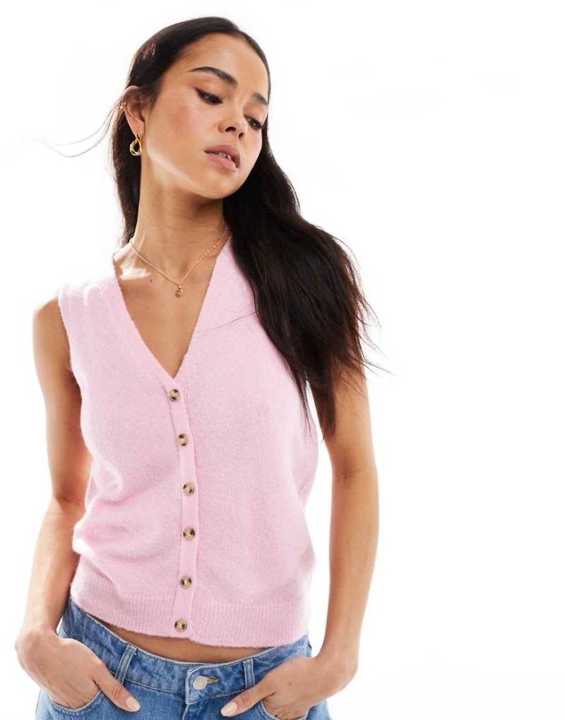 Brave Soul - Ärmelloses Strick-Trägertop in Rosa mit kontrastierenden Knöpfen Brave Soul - Ärmelloses Strick-Trägertop in Rosa mit kontrastierenden Knöpfen von Brave Soul