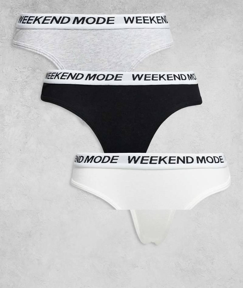 Brave Soul - Babes Club - 3er-Pack Tangas in Weiß, Schwarz und Grau mit elastischem Bund-Bunt von Brave Soul