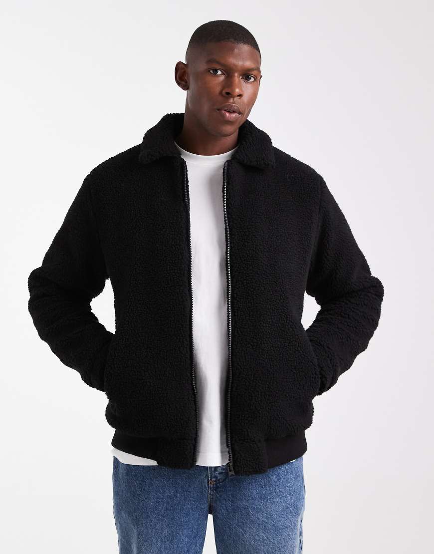 Brave Soul - Bomberjacke aus Teddyfell in Schwarz von Brave Soul