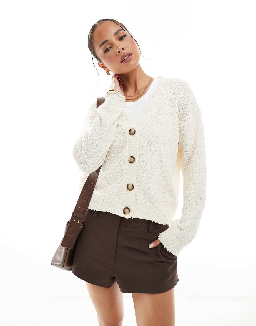 Brave Soul - Cardigan in Creme mit V-Ausschnitt-Weiß von Brave Soul