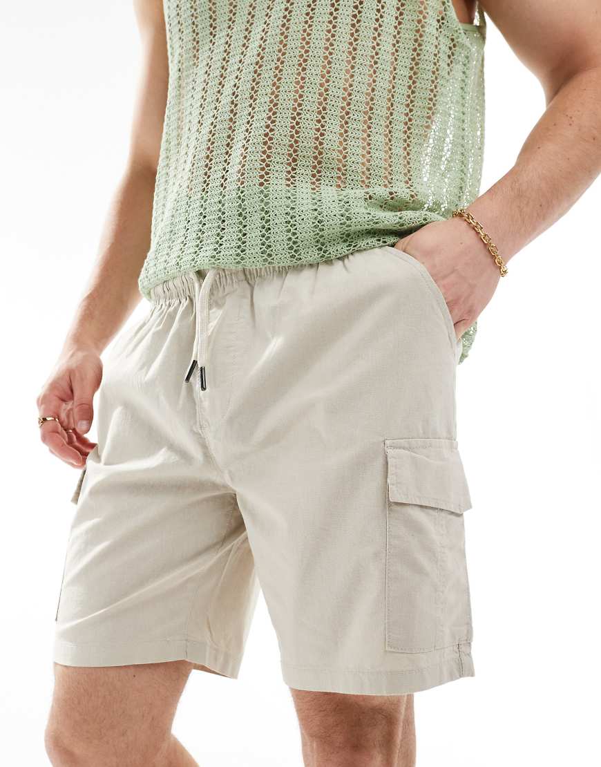 Brave Soul - Cargo-Shorts aus leichter Baumwolle in hellem Steinbeige mit elastischem Bund-Neutral von Brave Soul