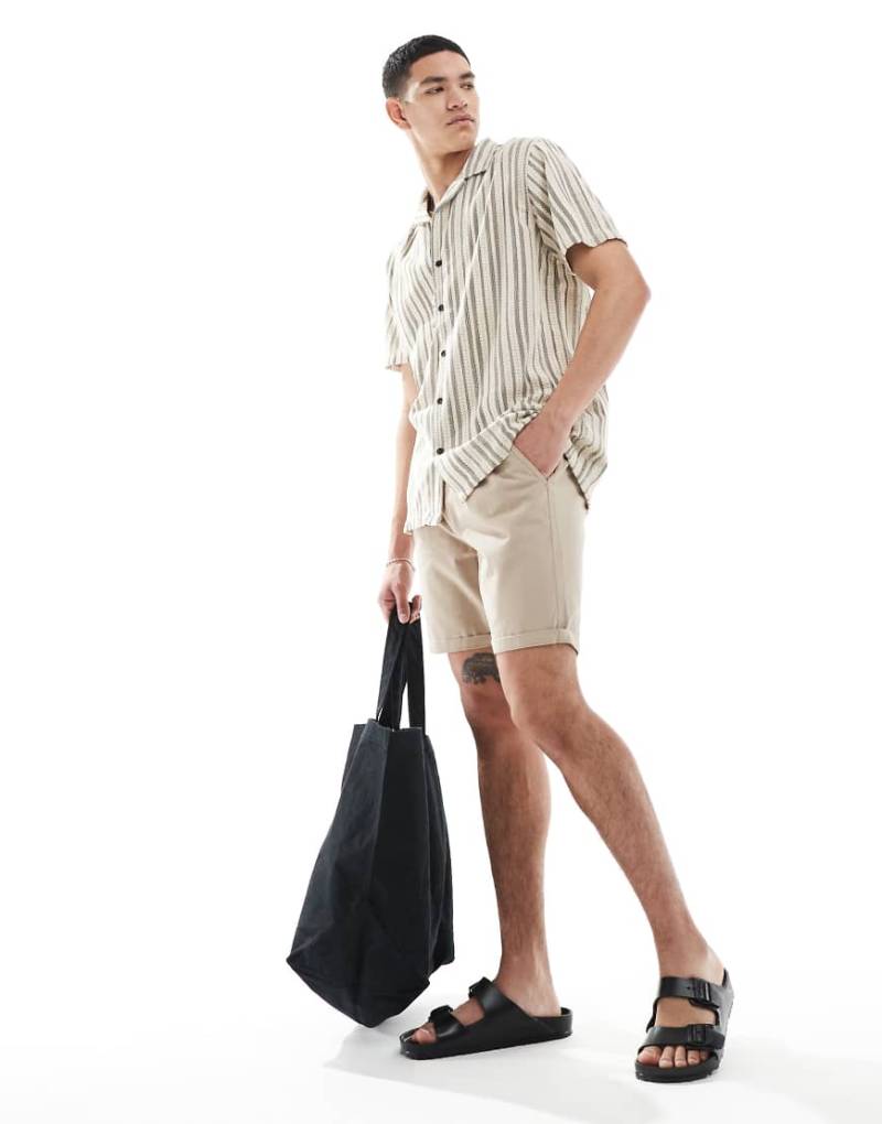 Brave Soul - Chino-Shorts in Steinbeige mit Tunnelzug-Bund-Neutral von Brave Soul